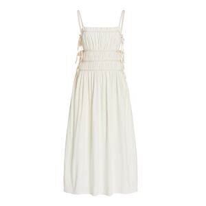 Cult Gaia Lola Ruched Linen Blend Midi Dress White - S